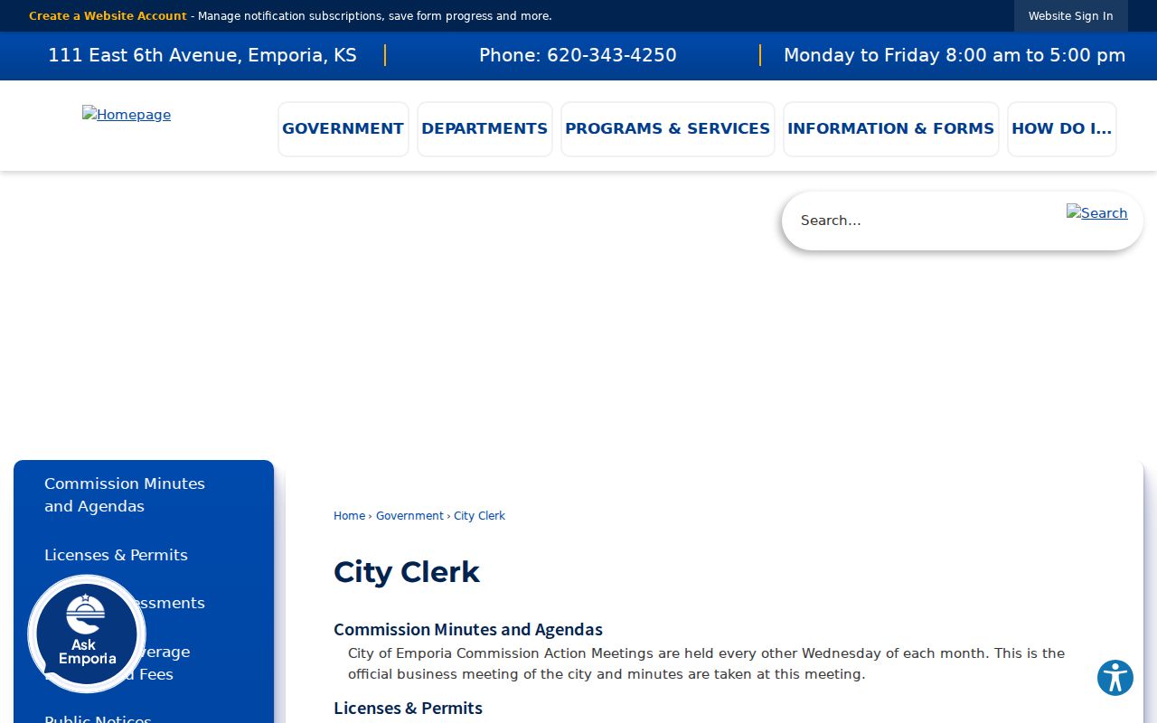 Emporia residents directory City Clerk records access
