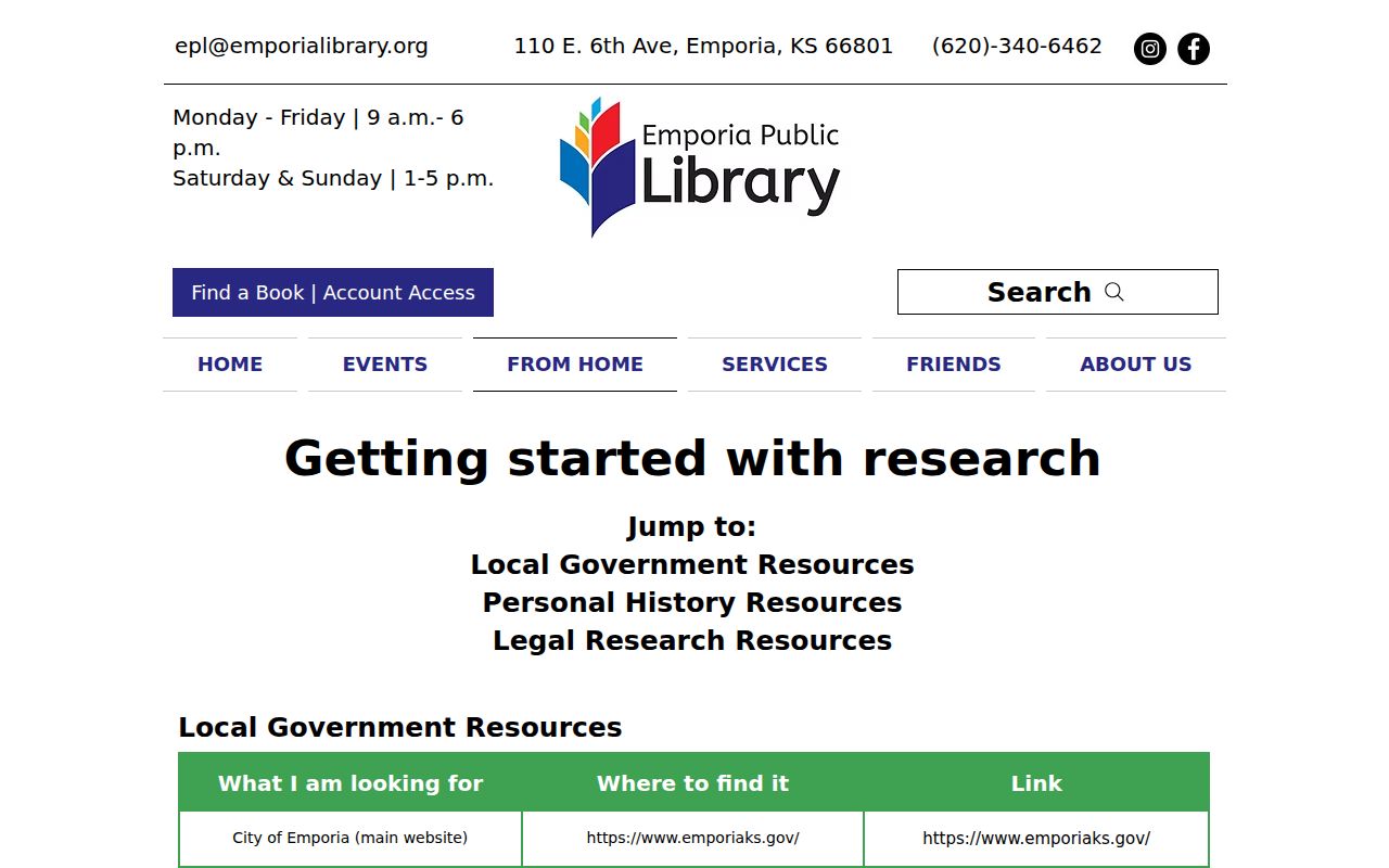 Emporia residents directory Public Library research tools
