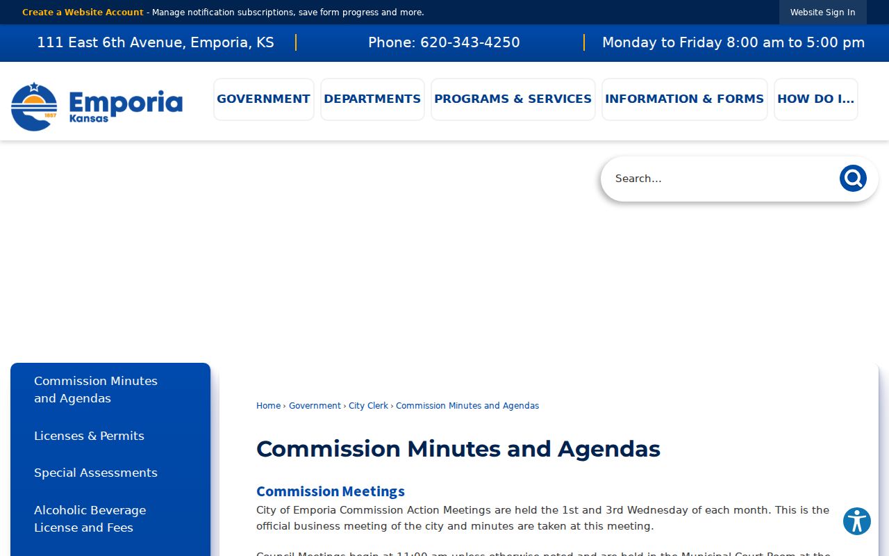 Emporia City Commission minutes and agendas archive