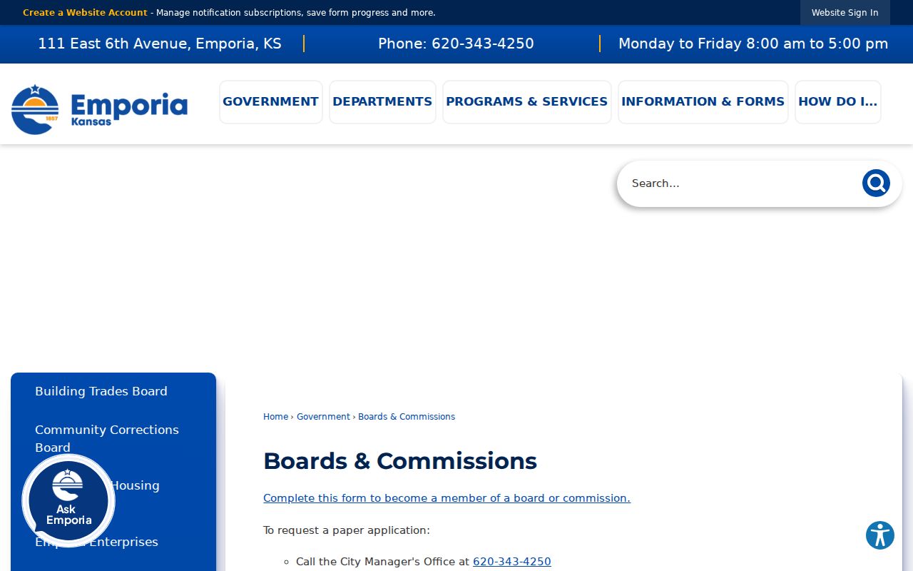 City of Emporia boards and commissions page