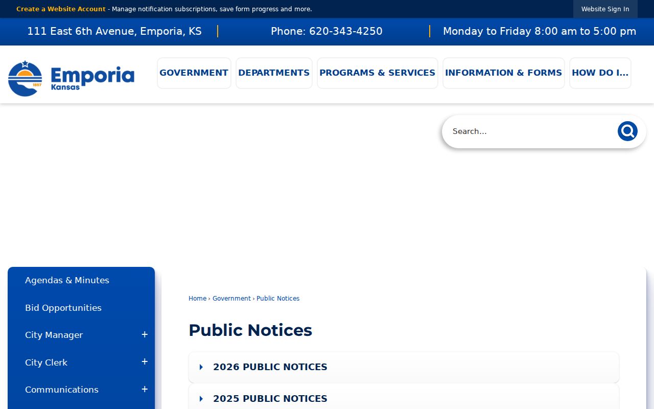 City of Emporia public notices page