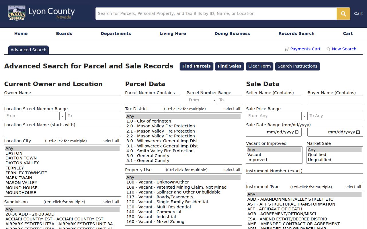 Emporia street directory advanced parcel search fields