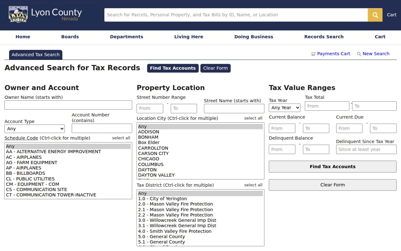 Emporia street directory Lyon County tax search screen